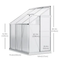 Outsunny 6' x 4' Aluminum Lean-to Greenhouse Polycarbonate Walk-in Garden Greenhouse with Adjustable Roof Vent, Rain Gutter and Sliding Door for Winter, Clear(m-3)
