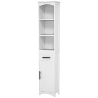 HOMCOM Farmhouse Tall Slim Bathroom Storage Cabinet with Recessed Drawer, Narrow Cabinet with Barn Door, White(m-1)