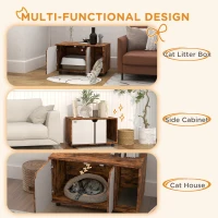 PawHut Hidden Cat Litter Box Enclosure with Double Doors and Sand Drain Pad, Rustic Brown(m-6)