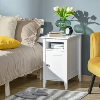 HOMCOM Wooden3-Tier Modern Nightstand with Pullout Shelf, Adjustable Open Shelf, and Door Cabinet, White(m-7)