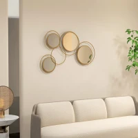HOMCOM Metal Wall Mirror Decor, Modern Decorative Wall Art, Hanging Home Decor for Living Room Bedroom, Gold Tone(m-8)