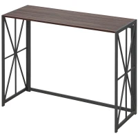HOMCOM Foldable Console Table, Industrial Sofa Table, Narrow Farmhouse Table with Metal Frame for Living Room, Entryway, Foyer, Brown(m-10)