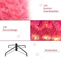 HOMCOM 6ft Tall Fir Artificial Christmas Tree with Realistic Branches, 230 Multi-Color Fiber Optic LED Lights and 230 Tips, Pink(m-8)