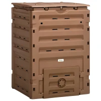 Outsunny Garden Compost Bin, 120 Gallon (450L) Garden Composter, BPA Free, with 80 Vents and 2 Sliding Doors, Lightweight & Sturdy, Fast Creation of Fertile Soil, Brown(m-1)