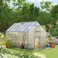 Outsunny 12' x 6' x 6.5' Polycarbonate Greenhouse with Aluminum Frame, Walk-in Heavy Duty Green House with Adjustable Roof Vent, Rain Gutter and Sliding Door for Winter, Silver(m-9)