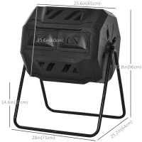 Outsunny 43 Gallon (160L) Tumbling Compost Bin Outdoor Dual Chamber 360° Rotating Composter with Sliding Doors, Solid Steel Frame and Gloves, Black(m-3)