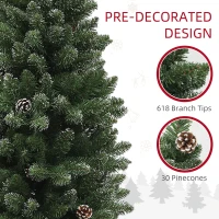 HOMCOM 6ft Artificial Pencil Christmas Tree with 618 Branches, Pinecones, Metal Stand, Realistic Xmas Tree for Home(m-5)