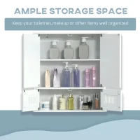 kleankin Medicine Cabinet with Mirror, Bathroom Wall Cabinet with 2 Mirrored Doors, 2 Slat Doors and Adjustable Shelf, White(m-4)