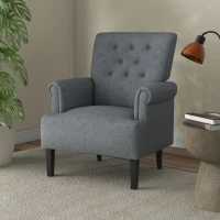 HOMCOM Armchair, Fabric Accent Chair, Modern Living Room Chair with Wood Legs and Rolled Arms for Bedroom, Grey(m-8)