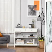 HOMCOM 39" Console Table, Narrow Entryway Table with Storage Shelves, Drawers and X Frame for Behind Couch, Living Room, Hallway, White(m-6)