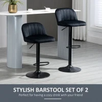 HOMCOM Adjustable Bar Stools Set of 2, Velvet Counter Height Barstool, Upholstered Kitchen Stool with Swivel Seat, Steel Frame, Footrest for Kitchen Counter and Dining Room, ‎Black(m-4)