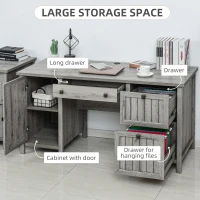 HOMCOM Vintage Executive Computer Desk, Home Office Work station, Student Table with Cabinet & 3 Drawers for Hanging Files, Grey(m-4)
