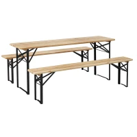 Outsunny 3 Pieces Folding Picnic Table Set, Portable Folding Picnic Table and Benches with Steel Frame for Garden, Park, Natural Wood(m-2)