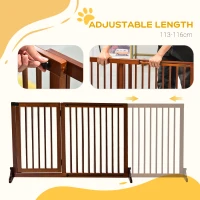 PawHut Freestanding Length Adjustable Wooden Pet Gate with Lockable Door 3 Panels, Brown(m-4)