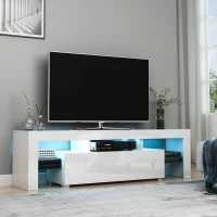 HOMCOM High Gloss TV Stand Cabinet with Remote Controlled LED Lights, Media TV Console Table with Storage Compartment for TVs up to 65", White(m-2)