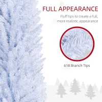 HOMCOM 8ft Unlit Pencil Artificial Christmas Tree with Realistic Branches and 618 Tips, Plastic Base, White(m-6)