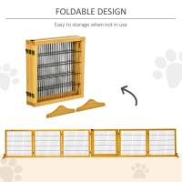 PawHut Wooden Freestanding Pet Gate w/ 2 Support Feet, Yellow(m-6)