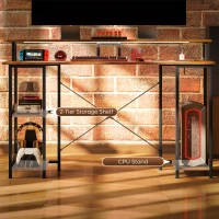 HOMCOM Computer Desk with Storage, 55" Reversible Computer Table with Power Outlets and LED Lights, Rustic Brown(m-8)