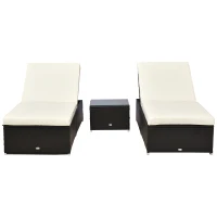 Outsunny 3pc Rattan Lounge Chair Set with Side Table Outdoor Patio Synthetic Rattan Wicker Sun Bed Set with Cushion(m-11)