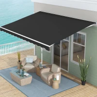 Outsunny 16' x 10' Electric Awning, Retractable Awning, UV Protection Sun Shade Shelter with Remote Controller and Manual Crank Handle for Deck, Balcony, Yard, Black(m-10)