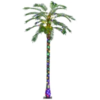 Outsunny 8' Artificial Light Up Palm Tree Lighted Tropical Fake Tree with Remote 350 Lights 5 Coconuts for Outdoor Indoor Green(m-11)