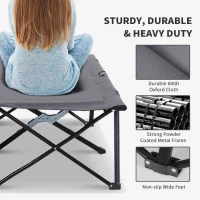 Outsunny 2 Person Folding Camping Cot for Adults, 50" Extra Wide Outdoor Portable Sleeping Cot with Carry Bag, Elevated Camping Bed, Beach Hiking, Grey(m-4)