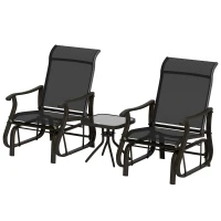 Outsunny 3PCs Gliding Rocking Chair & Bistro Tea Table Set, Black(m-2)