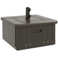 Outsunny 3-in-1 Outdoor Umbrella Base with Wheels and Handles, End Table, Flower Box Planter with Hole, 175 lbs. Capacity, Brown(m-11)