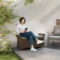 Outsunny 2-In-1 Outdoor PE Rattan Storage Bench, 29 Gallon Patio Wicker Furniture, Basket Box with Handles and Cushion Dark Grey(m-8)