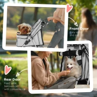 PawHut 3 Wheels Foldable Dog Stroller with Storage Basket, Adjustable Canopy, Cupholder for Miniature and Small Dogs, Grey(m-7)