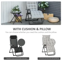 Outsunny Reclining Zero Gravity Chair with Adjustable Backrest, Folding Garden Sun Lounger with Removable Cushion and Headrest, Light Grey(m-4)