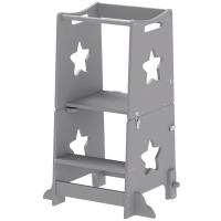 Qaba 2 in 1 Toddler Tower with Safety Rail for Bathroom, Sink, Kitchen or Counter, Gray