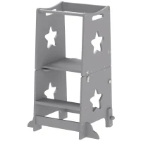 Qaba 2 in 1 Toddler Tower with Safety Rail for Bathroom, Sink, Kitchen or Counter, Gray(m-1)