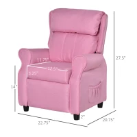 Qaba Kids Recliner Chair Children Sofa Angle Adjustable Single Lounger Armchair Gaming Chair with Footrest 2 Side Pockets for 3-5 Years, Light Pink(m-3)