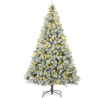 HOMCOM 9' Artificial Snow Christmas Trees with Frosted Branches, Warm White or Colorful LED Lights, Steel Base(m-11)