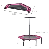 Soozier 48" Adult Hexagon Rebounder Trampoline Fitness Bungee Jumping Cardio Trainer Outdoor Bouncer Jumper Adjustable Bar Pink(m-3)