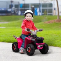 Aosom 6V Quad Kids Electric Car with Wear-resistant Wheels, for Boys and Girls Aged 18-36 Months, Pink(m-1)