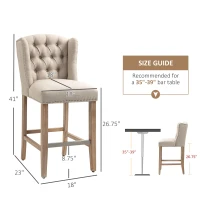 HOMCOM Counter Height Bar Stools Set of 2, 27" Seat Height Upholstered Barstools, Farmhouse Kitchen Island Stools with Nailhead-Trim, Tufted Back and Wooden Legs, Beige(m-3)
