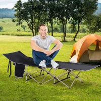 Outsunny Folding Camping Cots for Adults with Carry Bag, Side Pocket, Outdoor Portable Sleeping Bed, 330 lbs. Capacity, Black(m-10)