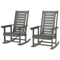Outsunny 2 Pieces Outdoor Rocking Chairs, HDPE Patio Rockers with 28" High Back, Wide Armrests for Porch Backyard, Dark Gray