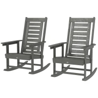 Outsunny 2 Pieces Outdoor Rocking Chairs, HDPE Patio Rockers with 28" High Back, Wide Armrests for Porch Backyard, Dark Gray(m-1)