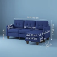 HOMCOM L-shaped Sofa, 3 Seater Sectional Couch with Ottoman, Corner Sofa with Thick Padded Cushion and Wood Legs, Dark Blue(m-3)