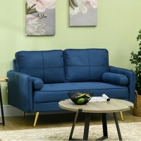 HOMCOM 56" Loveseat Sofa for Bedroom Upholstered 2 Seater Couch with Back Cushions and Pillows, Blue(m-8)