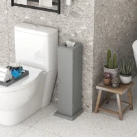 HOMCOM Small Toilet Paper Cabinet, Bathroom Corner Cabinet with Doors and Shelves for Paper Shampoo, Gray(m-10)