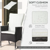Outsunny 3 Piece Patio Bistro Set, PE Wicker Furniture Conversation Set w/ Tufted Cushion Reclining Chairs & Coffee Table, Cream(m-6)