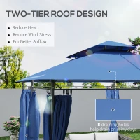 Outsunny 10' x 13' Double Roof Patio Gazebo, Outdoor Gazebo with Curtains, for Garden, Lawn, Backyard and Deck, Dark Blue(m-4)