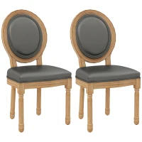 HOMCOM Dining Chairs Set of 2, French Vintage Style Kitchen Chairs with PU Leather Upholstery and Wooden Legs for Dining Room(m-11)