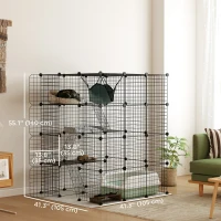PawHut 4 Tier DIY Cat Cage Indoor, Catio for 1-3 Cats with Hammock, 5 Doors, 3 Ramps, 3 Jumping Platforms, for 1-3 Cats, Black(m-3)
