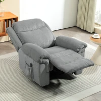 HOMCOM Manual Recliner Chair with Vibration Massage, Side Pockets, Corduroy Reclining Chair for Living Room, Grey(m-7)