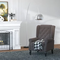 HOMCOM Wingback Accent Chair for Living Room, Button-Tufted Lounge Chair with Round Armrests and Wood Legs, Dark Brown(m-11)